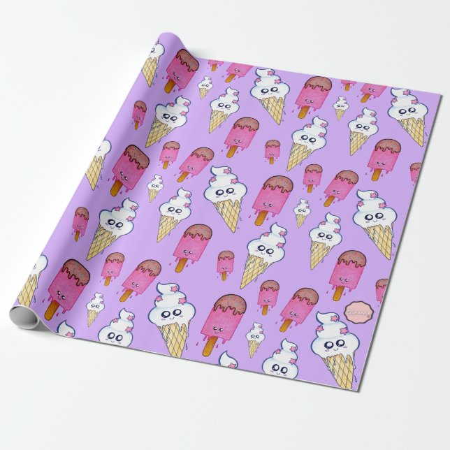 Kawaii Popsicle Ice Creme Cone Wrapping Paper Geschenkpapier (Ungerollt)