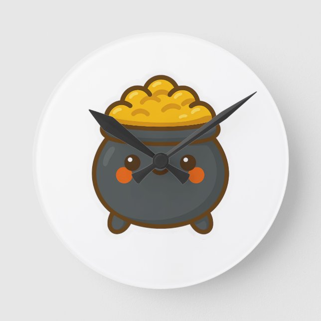 Kawaii Pot of Gold Runde Wanduhr (Vorderseite)