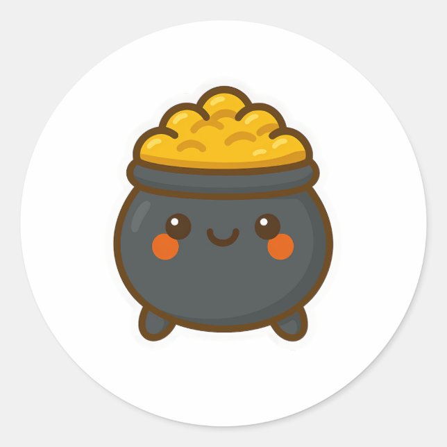 Kawaii Pot of Gold Runder Aufkleber (Vorderseite)