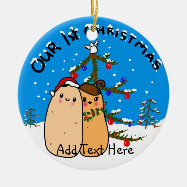 Kawaii Potato Couple Erstes Weihnachtsfest persona Keramik Ornament (Vorne)