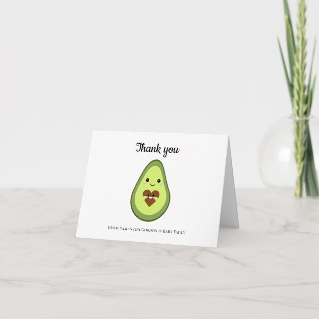Kawaii Pregnant Avocado Vielen Dank Baby Shower Dankeskarte (Vorderseite)