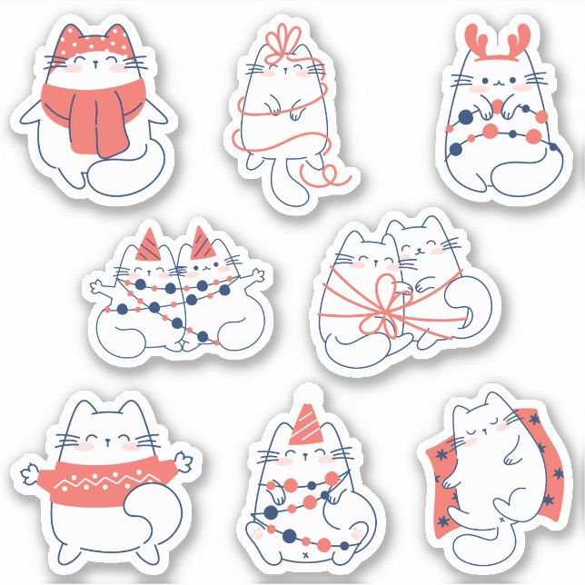 Kawaii Present Holiday Winter Kitty Vinyl Stickers Aufkleber (Vorderseite)