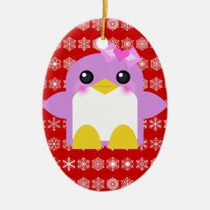 Kawaii Pretty Penguin & Snowflakes Keramik Ornament
