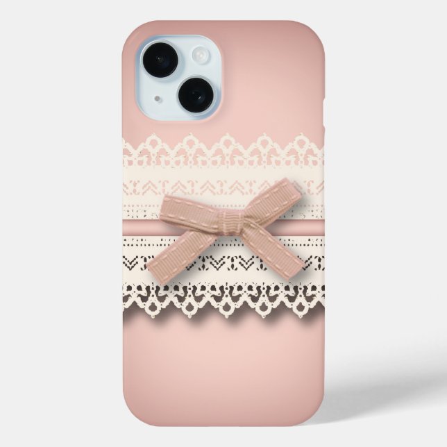 Kawaii Prinzessin mädchenhafte, weiße Spitze, rosa iPhone 15 Hülle (Rückseite)