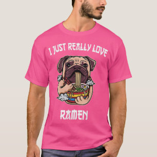 Kawaii pug dog eat ramen Japanese Anime Noodles T-Shirt
