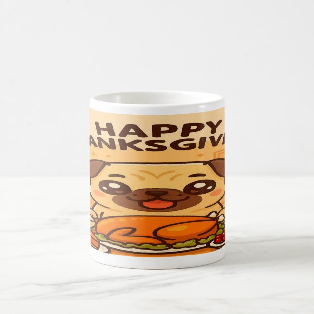 Kawaii Pug Feast- Happy Thanksgiving Mug Kaffeetasse (Mittel)