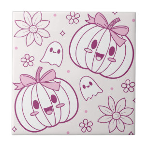 Kawaii Pumpkins, Geister und Blume Fliese