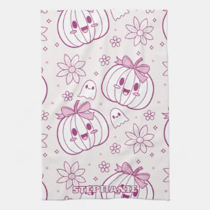 Kawaii Pumpkins, Geister und Blume Geschirrtuch