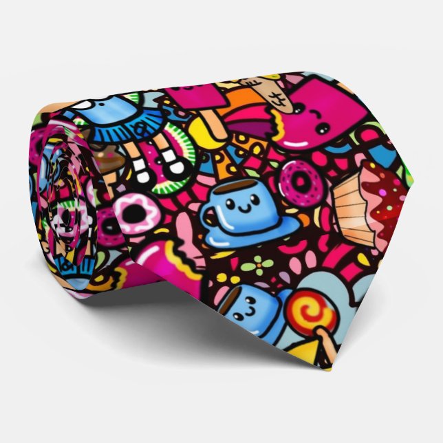 Kawaii Punk Party Doodles Personalisiert Krawatte (Gerollt)