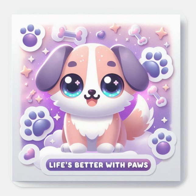 Kawaii Puppy Life's Better with Paws Niedlich Dog Quadratischer Aufkleber (Vorderseite)