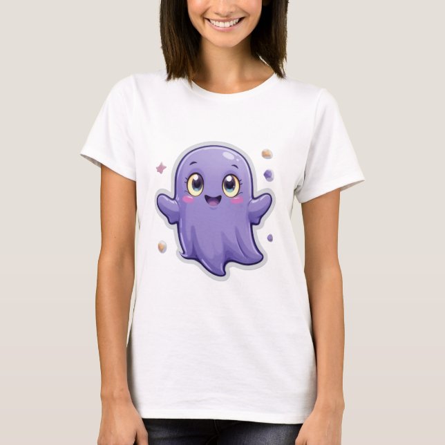 Kawaii Purple Ghost T-Shirt mignon et Éffrayant (Devant)