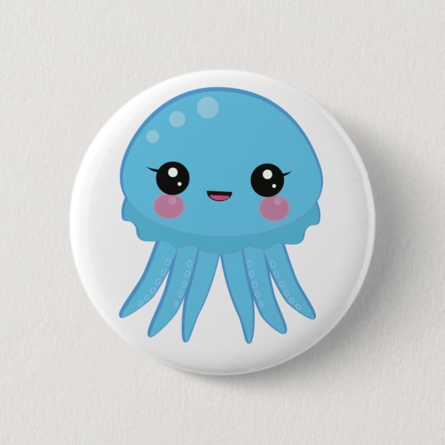 Kawaii Quallen-Button-Abzeichen-Blau Button (Vorderseite)