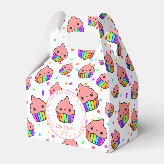 Kawaii Rainbow Cupcake Birthday Party Geschenkschachtel (Vorderseite)
