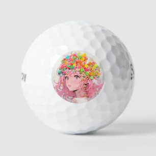Kawaii Rainbow Pastel Candy Mushroom Anime Girl Golfball