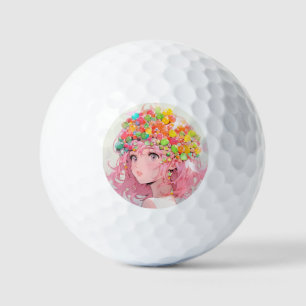 Kawaii Rainbow Pastel Candy Mushroom Anime Girl Golfball