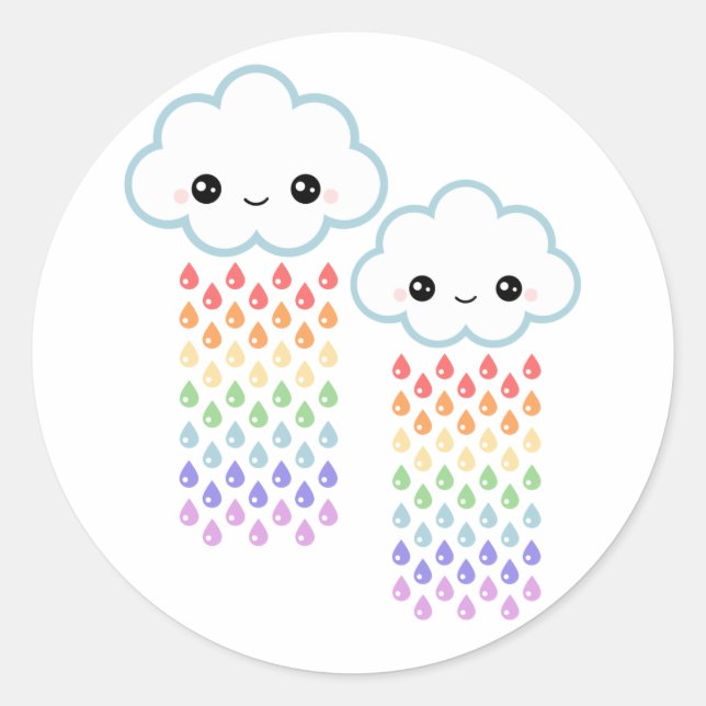 Kawaii Rainbow Rain Runder Aufkleber (Vorderseite)