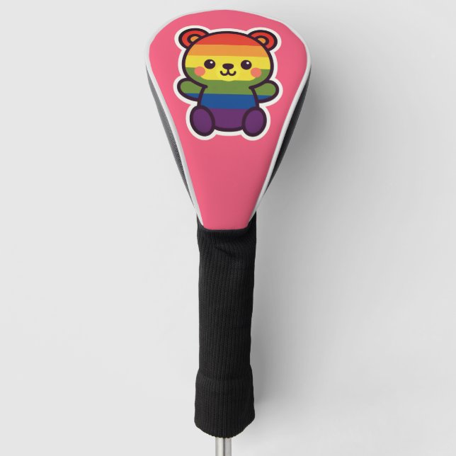 Kawaii Rainbow Teddy - Ein Niedlicher LGBTQ+-Prix- Golf Headcover (Vorderseite)