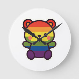 Kawaii Rainbow Teddy - Ein Niedlicher LGBTQ+-Prix- Runde Wanduhr