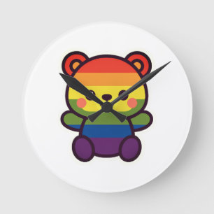 Kawaii Rainbow Teddy - Ein Niedlicher LGBTQ+-Prix- Runde Wanduhr