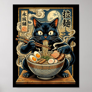 Kawaii Ramen Cat Vintage Japanischer Lustiger Retr Poster