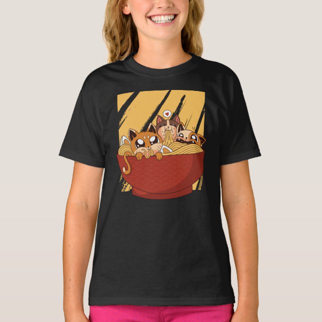 Kawaii Ramen Cats T-Shirt (Vorderseite)