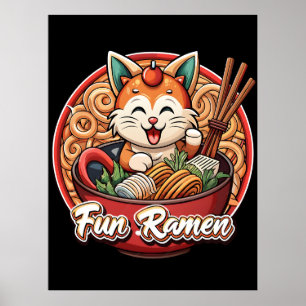 Kawaii Ramen Katze Retro Japanische Nudeln Kunstwe Poster