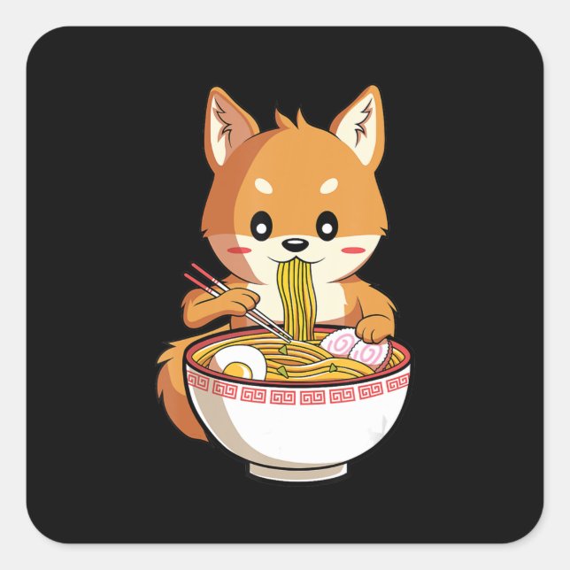 Kawaii ramen shiba inu | Nudelgeschenk Quadratischer Aufkleber (Vorderseite)