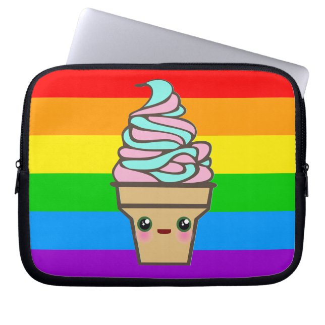 Kawaii Rave Ice Creme Cone Regenbogen Laptopschutzhülle (Vorderseite)