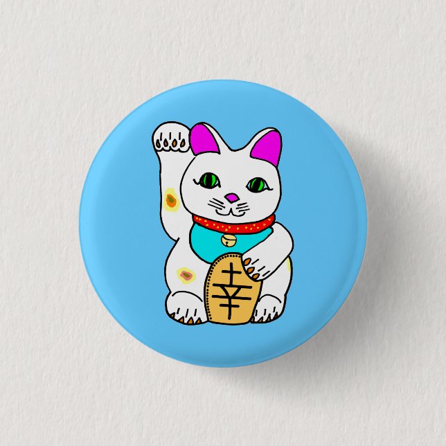Kawaii Rave Lucky Cat Maneki Neko Button (Vorderseite)
