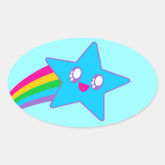 Kawaii Rave Neon Star Rainbow Ovaler Aufkleber