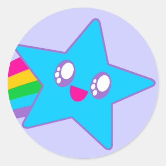 Kawaii Rave Neon Star Rainbow Runder Aufkleber