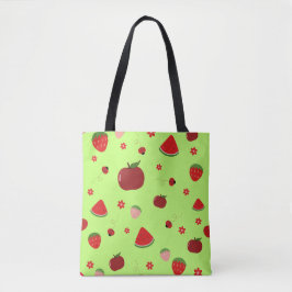 Kawaii Red Fruits Pattern in Lime Green Tasche