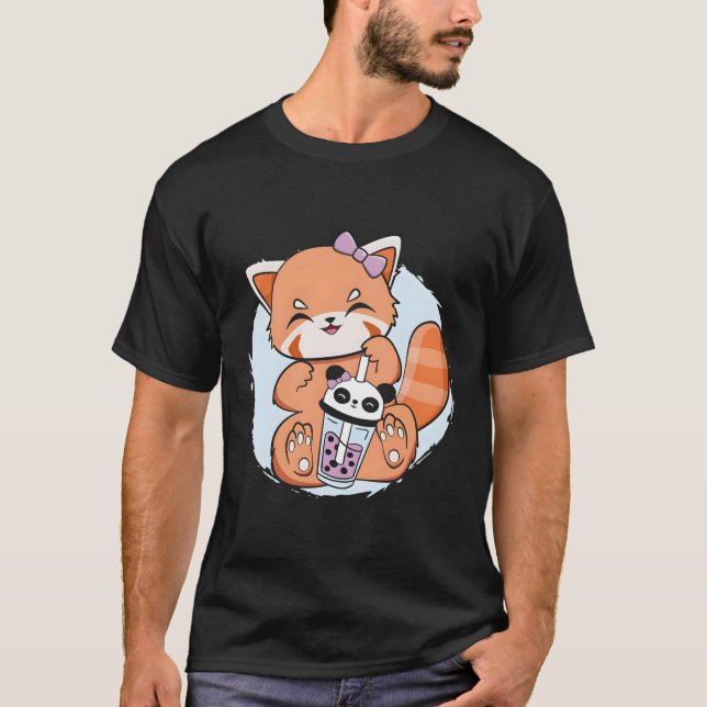 Kawaii Red Panda Boba Anime Pearl Bubble Tea Otaku T-Shirt (Vorderseite)