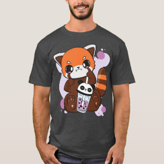 Kawaii Red Panda Boba Niedlich Anime Pearl Bubble T-Shirt