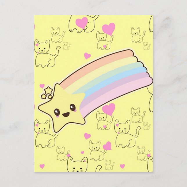 Kawaii Regenbogen Kätzchen Muster so niedlich. Als Postkarte (Vorderseite)