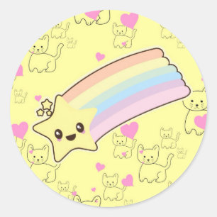 Kawaii Regenbogen Kätzchen Muster so niedlich. Als Runder Aufkleber