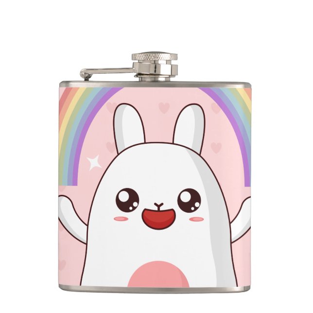 Kawaii-Regenbogenhalbkugel Flachmann (Vorderseite)