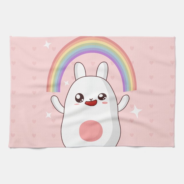 Kawaii-Regenbogenhalbkugel Geschirrtuch (Horizontal)