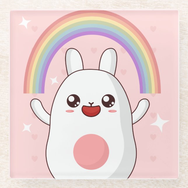 Kawaii-Regenbogenhalbkugel Glasuntersetzer (Vorderseite)