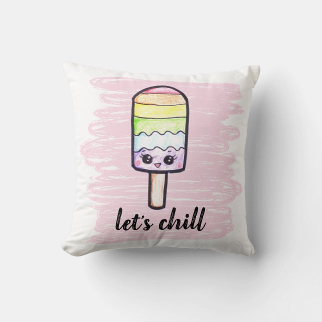 Kawaii Regenbogenpopsikel niedlich zeichnend kühle Kissen (Vorderseite)