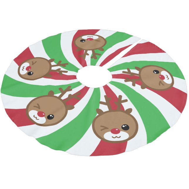 Kawaii Reindeer Christmas Tree Skirt Polyester Weihnachtsbaumdecke (Schrägansicht)