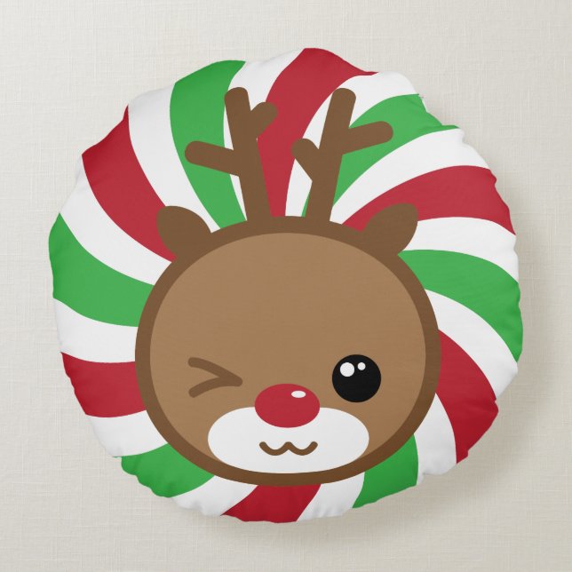 Kawaii Reindeer Rundkissen Rundes Kissen (Rückseite)