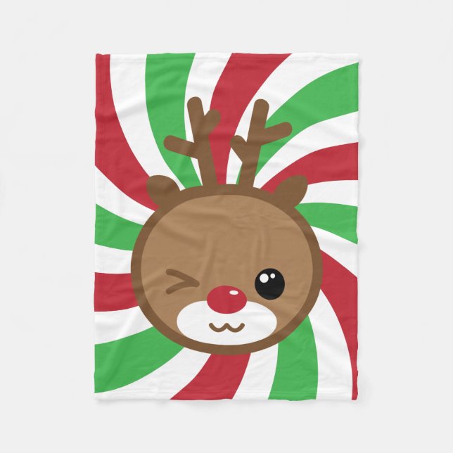 Kawaii Reindeer Small Fleece Blanket (Vorderseite)