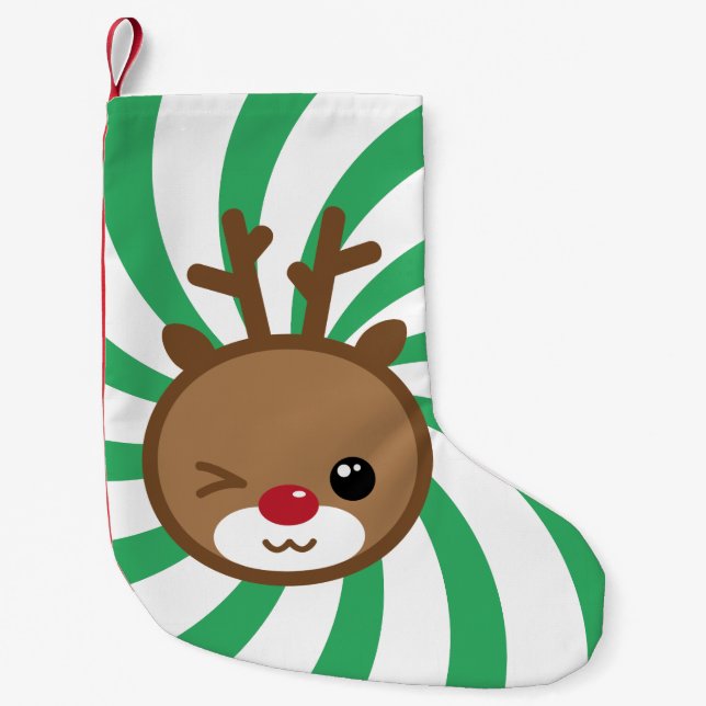 Kawaii Reindeer Weihnachts-Strumpf Kleiner Weihnachtsstrumpf (Vorderseite)