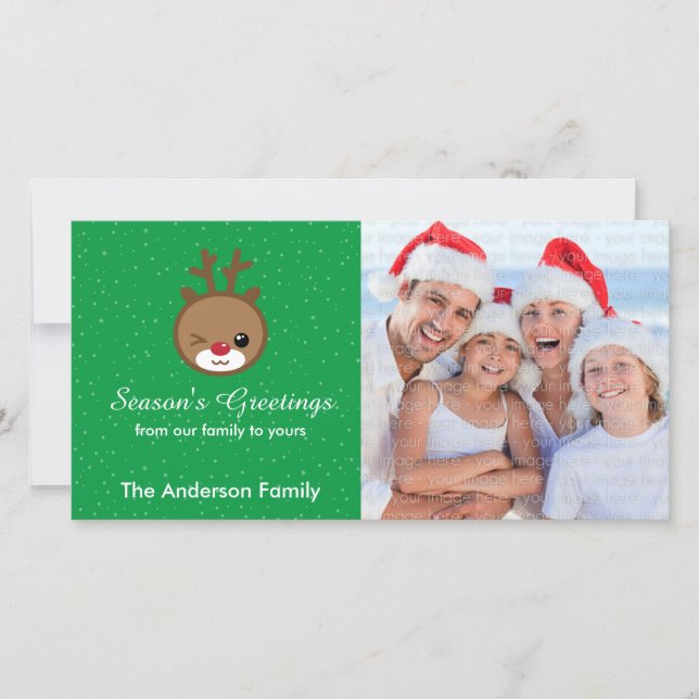 Kawaii Reindeer Weihnachtsfotokarten Feiertagskarte (Vorderseite)