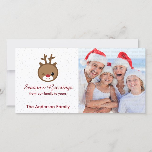 Kawaii Reindeer Weihnachtsfotokarten Feiertagskarte (Vorderseite)