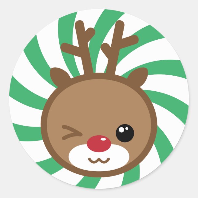 Kawaii Reindeer WeihnachtsStickers Runder Aufkleber (Vorderseite)