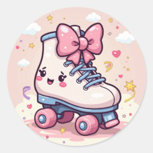 Kawaii Roller Cutie – Pastell-Rollschuh mit Schlei Runder Aufkleber