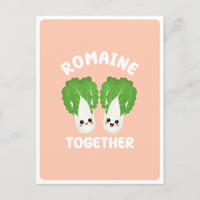 Kawaii Romaine Lettuce Couple Gemüse Puppe Postkarte (Vorderseite)