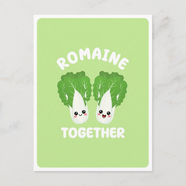 Kawaii Romaine Lettuce Couple Gemüse Puppe Postkarte (Vorderseite)